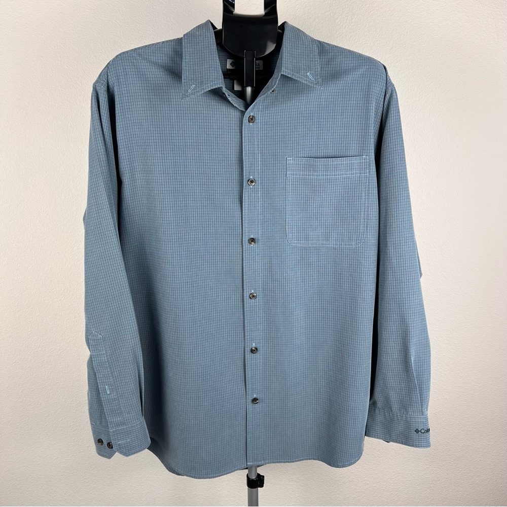 Columbia Men’s L Blue Check Button Down Shirt Modal Blend Long Sleeve Casual